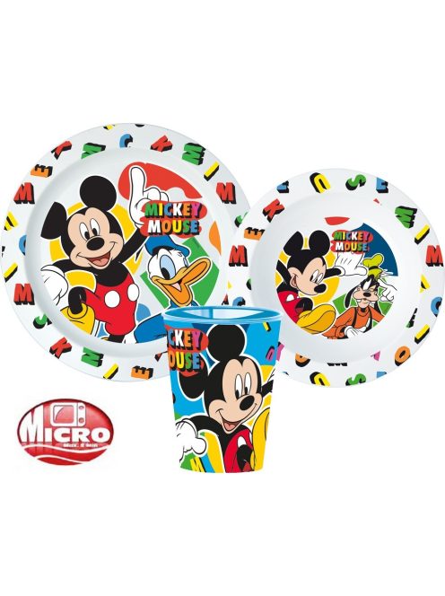 Disney Mickey étkészlet, micro műanyag szett 260 ml-es pohárral