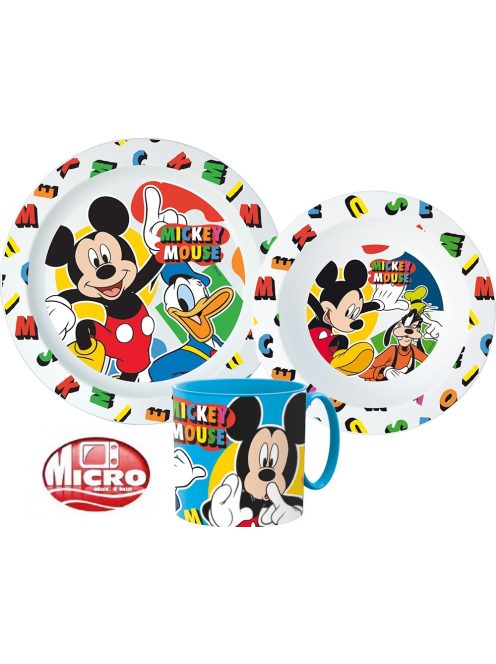 Disney Mickey étkészlet, micro műanyag szett 265 ml-es bögrével