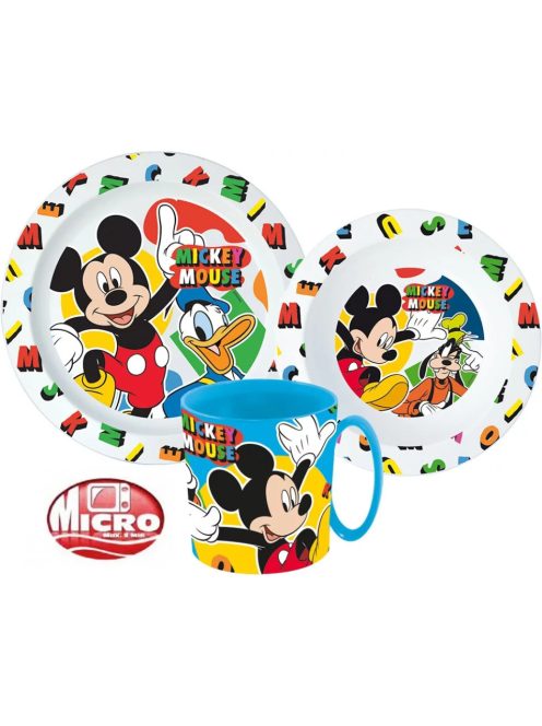 Disney Mickey étkészlet, micro műanyag szett 350 ml-es bögrével