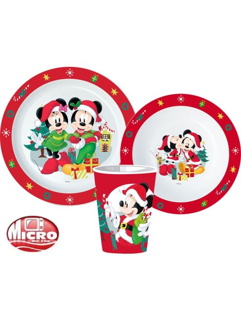 Disney Mickey, Minnie étkészlet, micro műanyag szett 260 ml-es pohárral