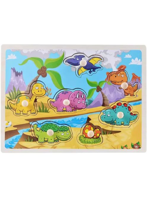 Fogantyús fa puzzle, fogós puzzle, kirakó 30x23 cm - Dínók