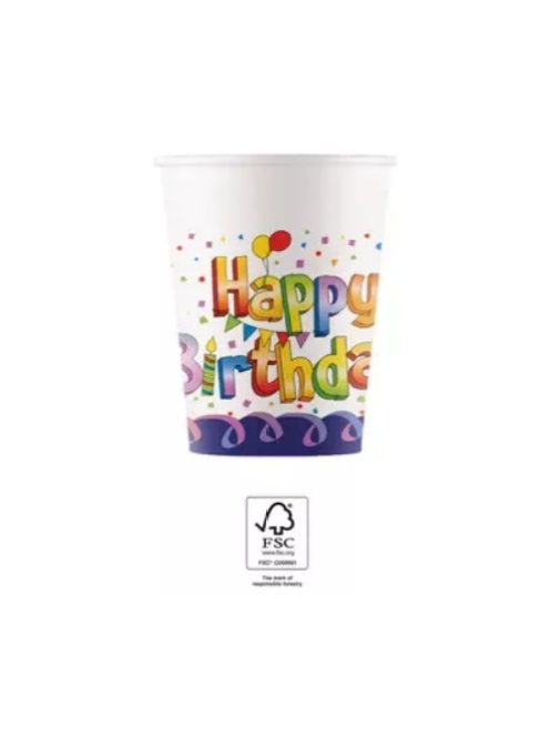 Happy Birthday Multicolor papír pohár 8 DARABOS 200 ml