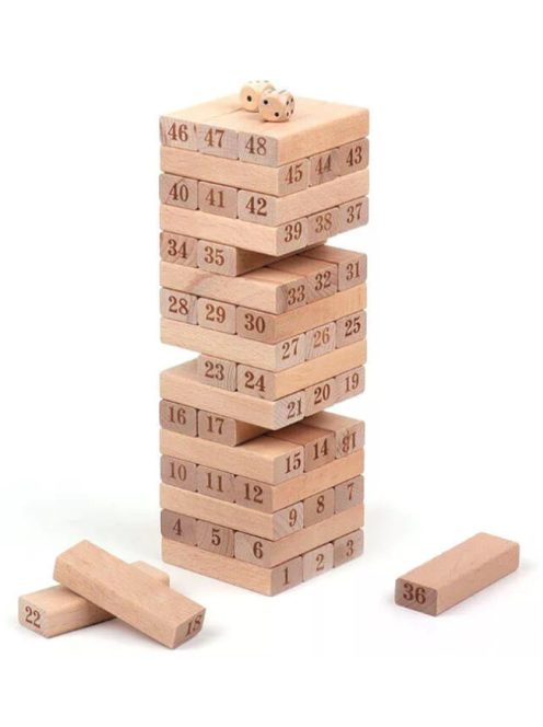 Jenga építőjáték 48 darabos, natúr, számos