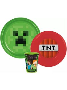 Minecraft étkészlet, műanyag szett 260 ml-es pohárral