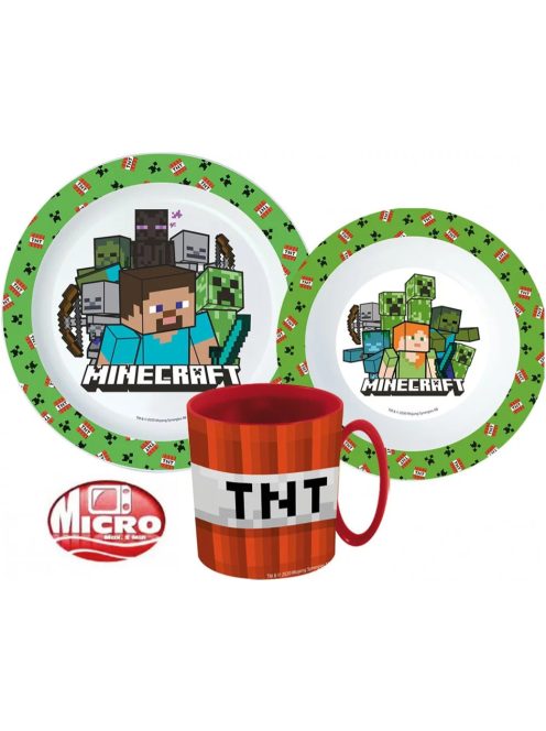 Minecraft étkészlet, micro műanyag szett 350 ml-es bögrével