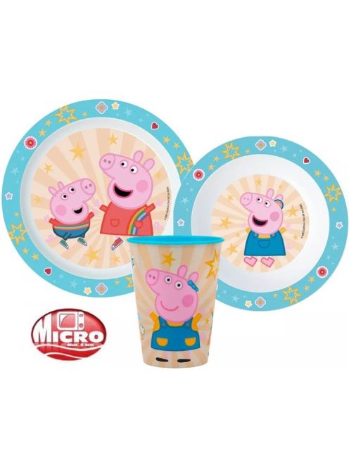 Peppa malac étkészlet, micro műanyag szett 260 ml-es pohárral