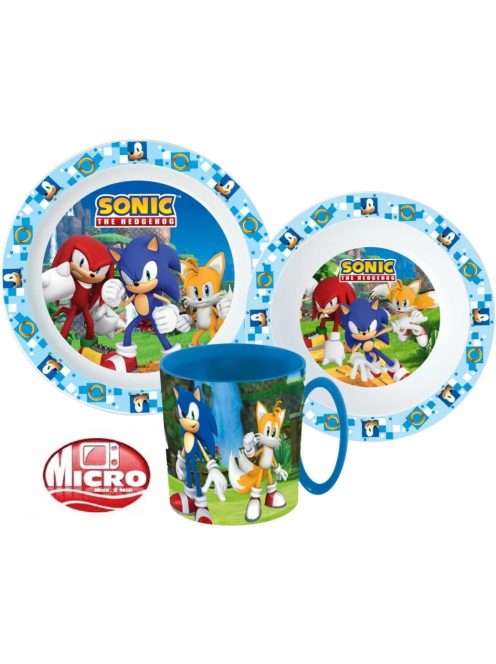 Sonic a sündisznó étkészlet, micro műanyag szett 350 ml-es bögrével